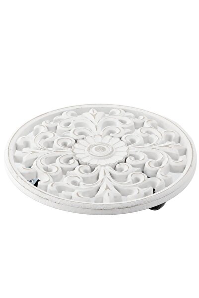 RADIONAT , Flower pot stand with wheels, round, wooden, 30x30x7 cm, white