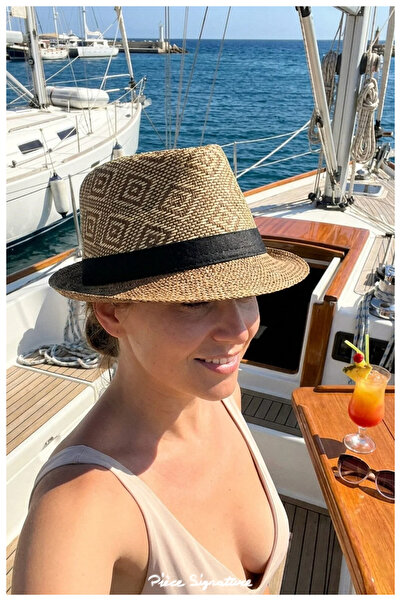 PIECE SIGNATURE Geometric Patterned Summer Beach and Casual Fedora Hat (57-58...