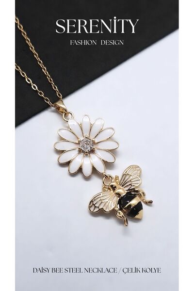 Serenity Daisy Bee Figure Steel Necklace
