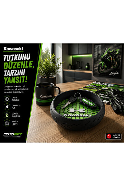 Ümraniye3d Desktop Keychain Bowl with Tire Design for Kawasaki Motorcycle Ent...