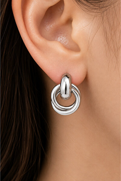 ERH Ring Detail Silver Color Large Size Steel Earrings Modern Stylish Design ...