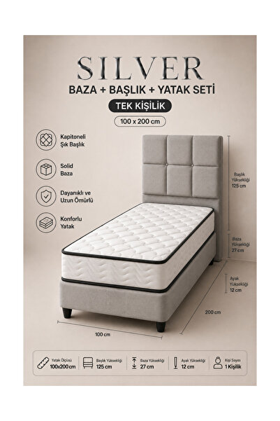 Minar Silver Baza + Başlık + Yatak Seti