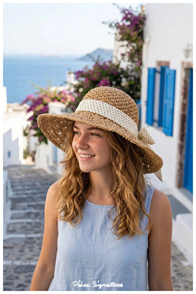 PIECE SIGNATURE 100% Paper, Hand Knitted, Straw Hat for Women (Size 57-58) (T...