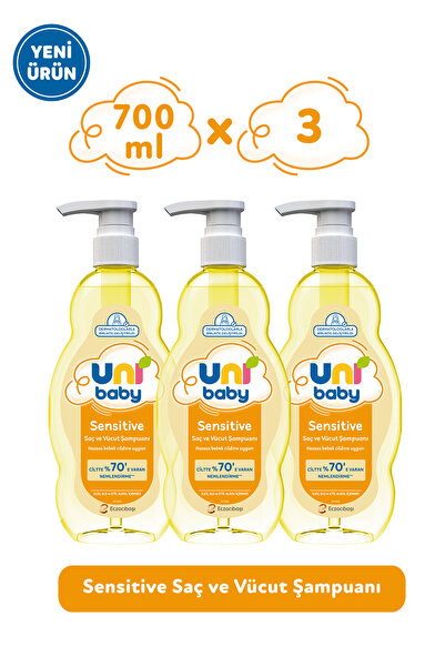 Uni Baby Sensitive Saç ve Vücut Şampuanı 700 ml 3'lü