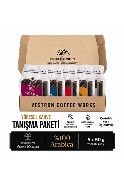 VESTRON Dünya Kahveleri Filtre Kahve Deneme Paketi Seti 5x50g %100 Arabica Me...