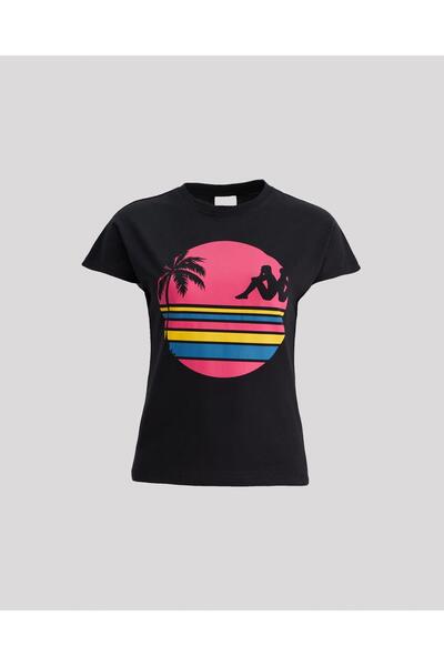 Kappa Authentic Sand Pakita Women's Black-Fuchsia Pink Comfort T-Shirt