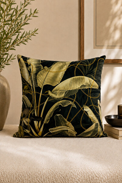 ASDİVA Pardus Anthracite Plant Pattern Decorative Throw Pillow Cover 45X45