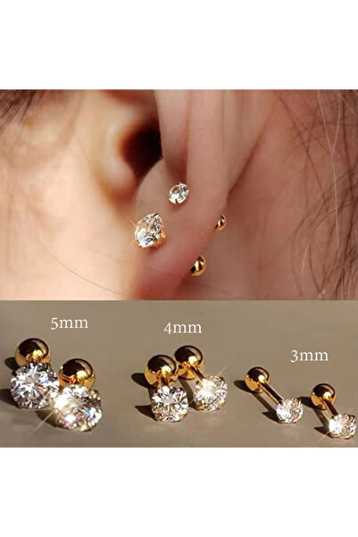 Choice S1-3pairs-golden 3Pairs Classic Round Zirconia Stud Earrings For Women...