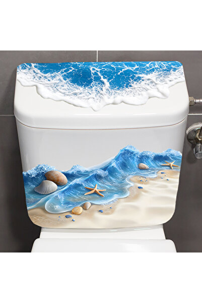 Choice Blue 3D Ocean Wave Toilet Sticker - Bathroom Realistic Beach Floor Dec...