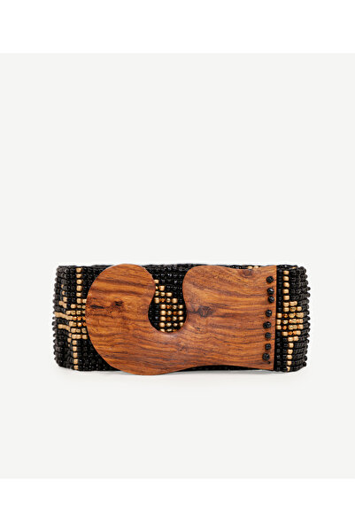 Yargıcı Beaded Belt with Wooden Buckle and Moon Detail