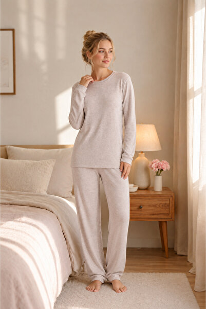Etoile 100% Cotton Camel Hair Fabric Long Sleeve Cuffed Pocket Women's Pajama...