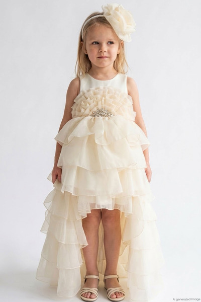 MONİTA Girl's Evening Dress with Drop Stone Detail and Lace-Up Back, 3-9 Year...