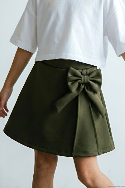 Breeze Girl's Skirt with Bow Accessory and Elastic Waist, Ages 6-12, Dark Kha...