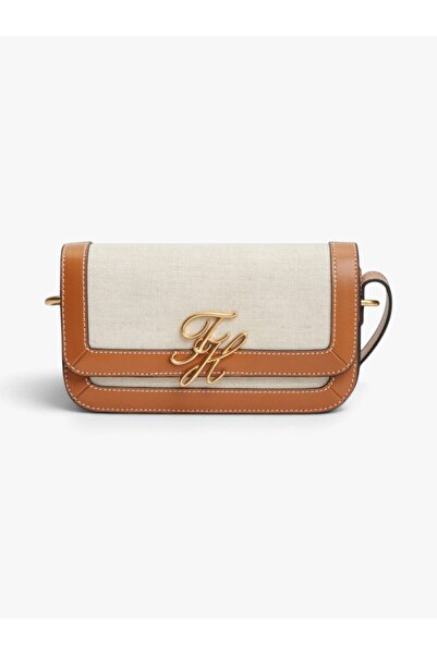 Tommy Hilfiger Th Script Flap Crossover Canvas Women's Brown Bag - Aw0Aw18737