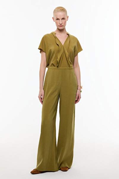 Roman Beli Lastikli Geniş Paça Pantolon Olive YY012026_027