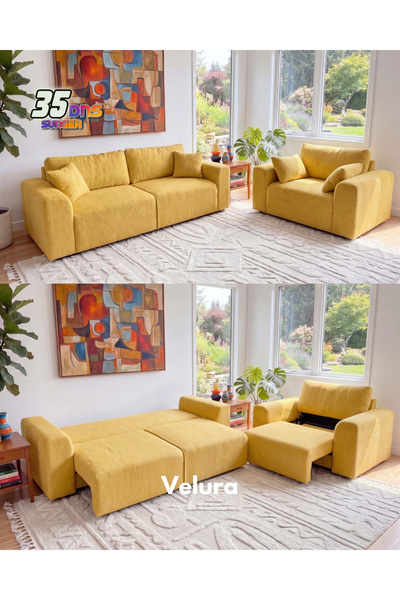 Velura Home & Living Sora 3+1 Yataklı ve Sandıklı Koltuk Takımı - Sarı
