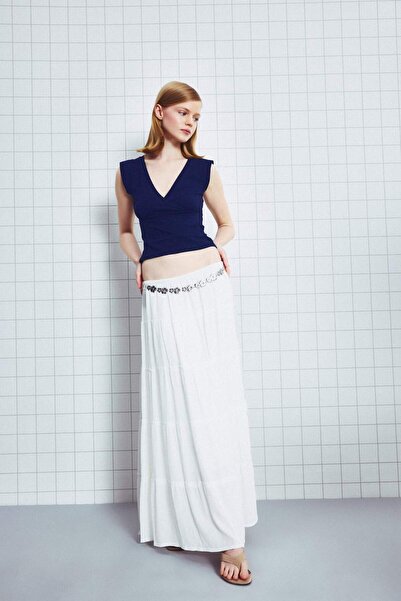 DeFacto Normal Waist Cotton Lined Crinkle Fabric Maxi Skirt H3335Ax26Sm