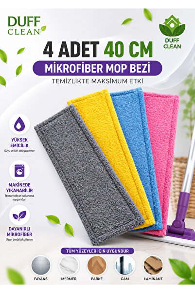 DUFF CLEAN 4 Adet 40 Cm Mop Yedek Bezi Mikrofiber Mop Bezi Mop Yedeği