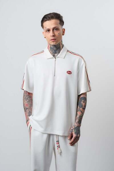 Respire Men's Champ Stripe Detailed Regular Fit T-Shirt Ecru