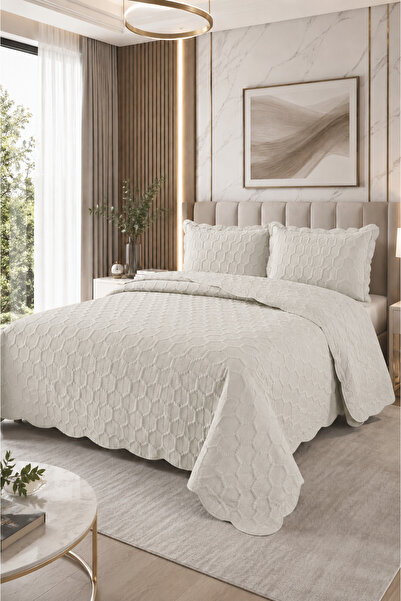 Bella Home Honey Comb 3D Double Bedspread Set (3 Pieces) - 260X240 cm - with ...