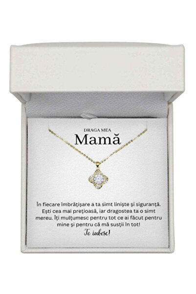 The Jewel Heart Colier Love Knot Auriu cu Mesaj pentru Mama de Ziua Ei, Argin...