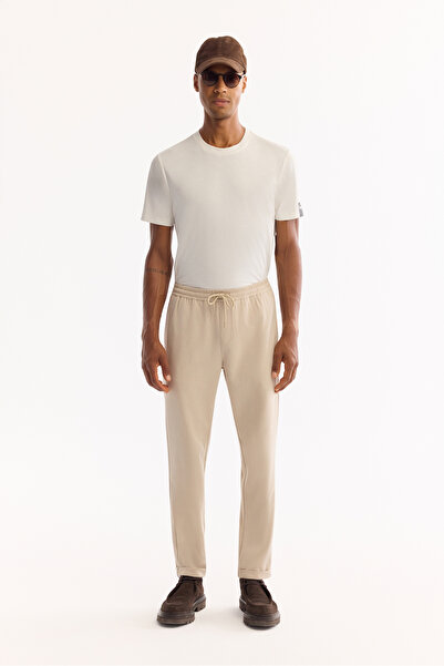 Avva Erkek Bej Beli Lastikli Bağcıklı Duble Paça Jogger Relaxed Fit Pantolon ...