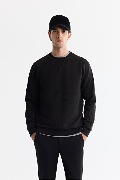 Avva Men's Black Crew Neck Printed Elastane Regular Fit Sweatshirt A42Y1335