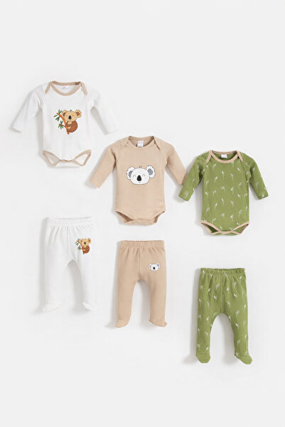 Bubito Bebek Koala Desenli 6'lı 3 Body 3 Patikli Alt Seti - Çok Renkli