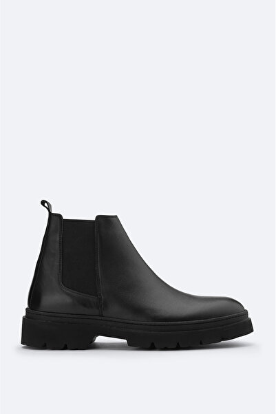 Avva Men's Black 100% Leather Flexible Sole Chelsea Boots A32y8025