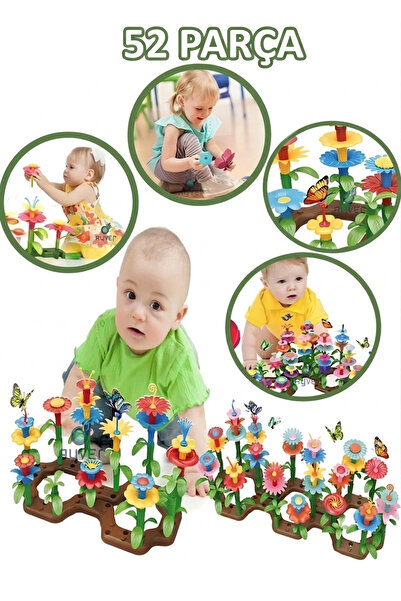 Ayver 52 Parça Bahçe Çiçek Yapım Seti Yapı Blokları Yapboz Bul Tak Puzzle Eğitici Oyuncak Çiçek Bahçesi
