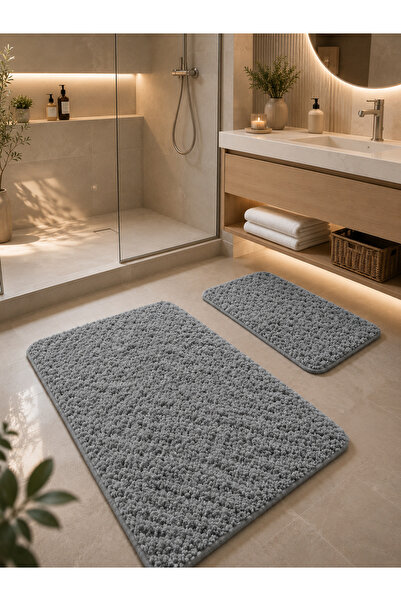 Çeyiz Diyarı Petek Puffy Cotton 2-Piece Bath Mat Gray