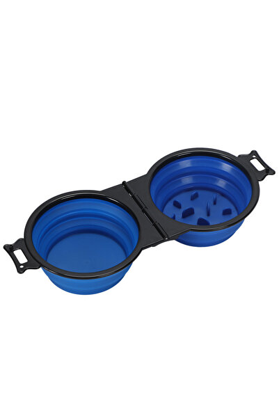 Choice4 Slow Food Blue 1-piece 2-in-1 Foldable Dual Bowl Feeding Bowl Portabl...