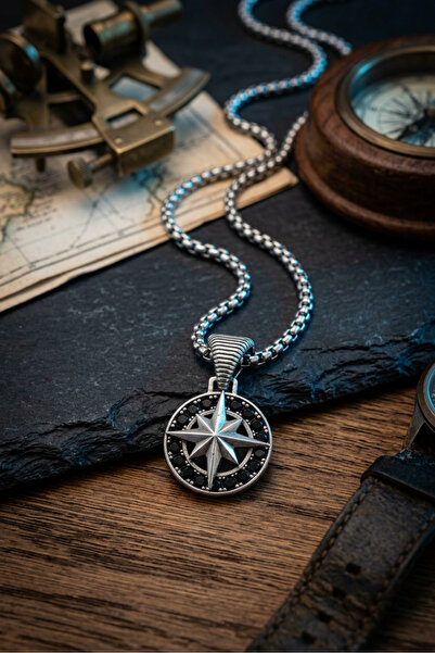 Begondio Compass Handcrafted Stainless Steel Chain Men's Necklace