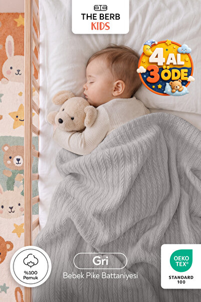 The Berb |   100% Cotton |   Knitted Pattern Baby Pique Blanket |   100X110 |...