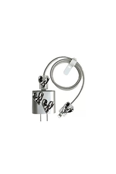 Choice GRAY For Charger 18/20W 3D Silver Heart Shape Protector Cover For iPho...
