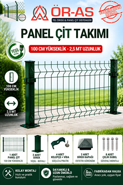 ÖR-AS TEL ÖRGÜ & PANEL ÇİT SİSTEMLERİ 100'Lük Panel Çit Takım 2.5 Mt + 1 dire...