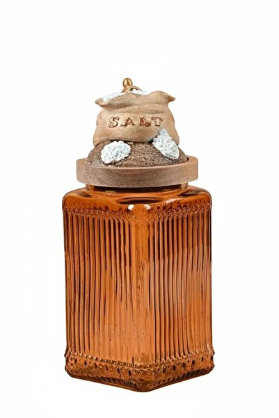 Handan UZUNOĞLU Tuz Baharat Kavanozu 1000 ml Dore Kapak Medium Amber Çizgili Cam