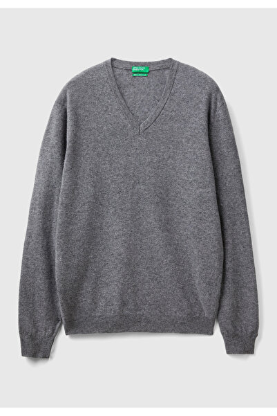United Colors of Benetton سترة رجالية أنثراسايت ميلانج برقبة على شكل حرف V 10...