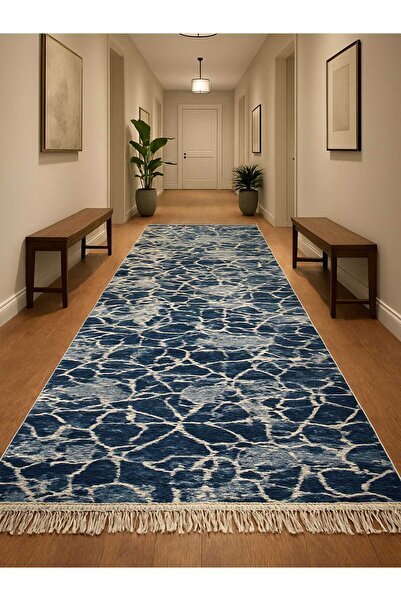 Horecahome Covor țesut din bumbac, dimensiune 80 x 300 cm, albastru