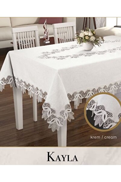 Ceki Home مفرش طاولة من الكتان مقاس 155x220 سم مفرش طاولة دانتيل موديل كيلا ك...