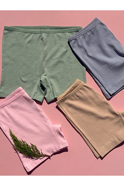 LEYNA BUTİK Women's 4-pack ribbed cotton shorts in various colors
