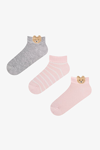 Penti Beyaz Gri Pembe Cute Teddy Bear Pamuklu 3 Çift Patik Çorap