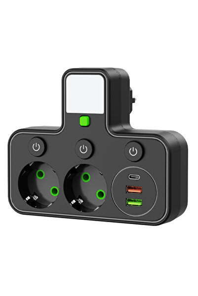 choice2 EU Plug 2-Black Wall Socket 4 AC Outlets 2 USB Ports 1 Type-C EU Plug...
