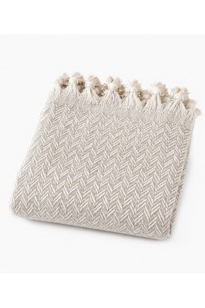 The Lorıen Atelıer Buldan Cotton Ethnic Pattern Beige Color Double Bedspread & Pique