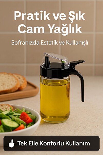Open Home Concept 660 ml Transparent Glass Oil Pot – Ideal for Olive Oil, Vin...