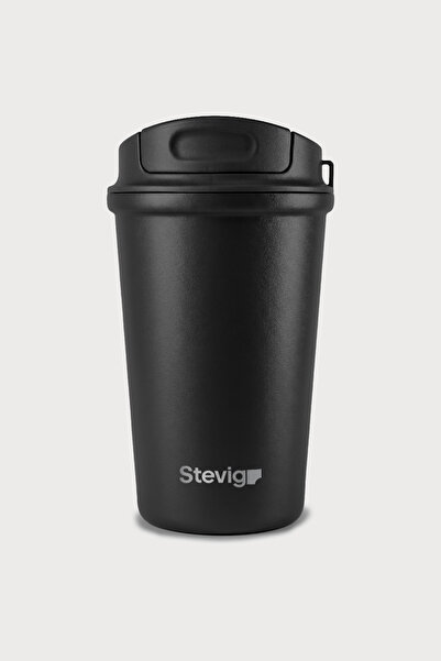 Stevig 4 Work Flip Open Coffee Mug Steel Thermos 400 ml Black St-250