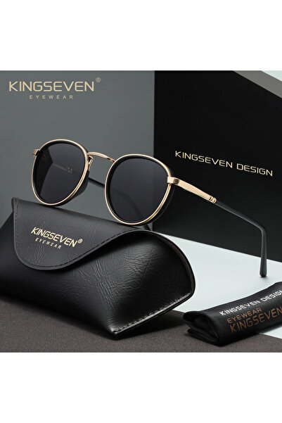 Choice Golden Gray KINGSEVEN Causal Round Frame Sunglasses Fashion Men Polari...
