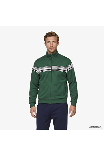 Lacoste Erkek Regular Fit Fermuarlı Renk Bloklu Yeşil Sweatshirt