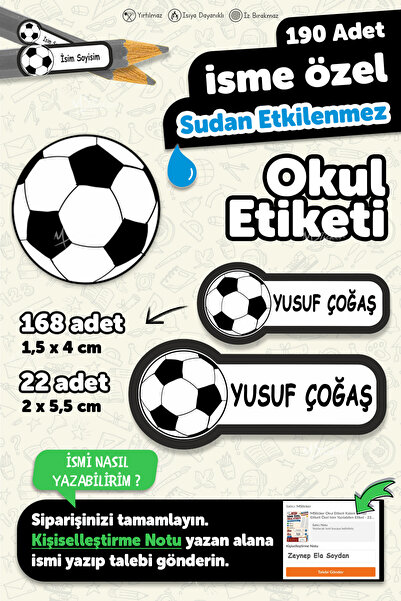 MSticker Okul Etiketi Kalem Defter Etiketi Beşiktaş Özel Isim Yazılabilen Eti...