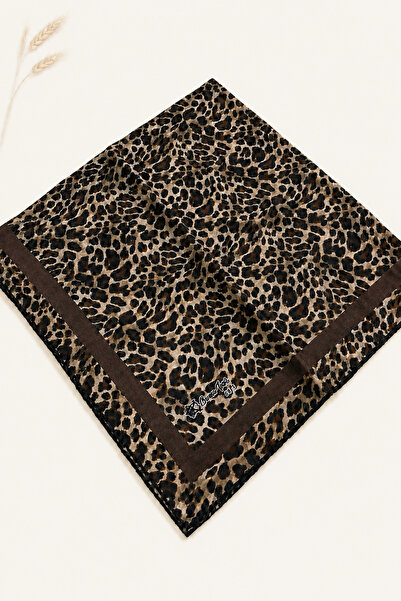 KB Bursa İpek Leopar Desen Pamuklu Soft Eşarp El Dikişli 100x100cm